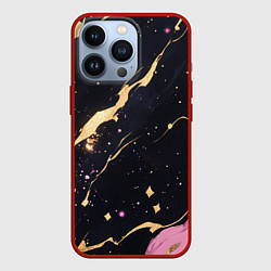 Чехол для iPhone 13 Pro Золотые и розовые мазки на черной текстуре, цвет: 3D-красный