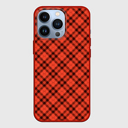 Чехол для iPhone 13 Pro Черно оранжевый в косую клетку, цвет: 3D-красный