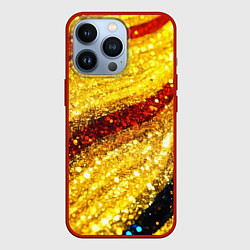 Чехол для iPhone 13 Pro Золотая блестящая текстура с красной полоской, цвет: 3D-красный
