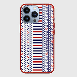 Чехол iPhone 13 Pro Полосатый морской орнамент с якорями