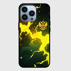 Чехол iPhone 13 Pro Герб России зеленый разлом