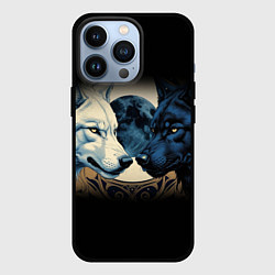 Чехол для iPhone 13 Pro Инь янь волк и волчица с луной, цвет: 3D-черный