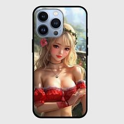 Чехол для iPhone 13 Pro Милая блондинка с цветами, цвет: 3D-черный