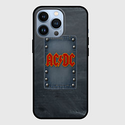 Чехол iPhone 13 Pro ACDC логотип в виде джинсовой нашивки