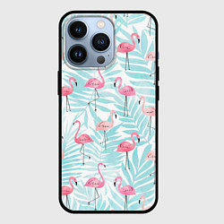 Чехол iPhone 13 Pro Фламинго в листьях