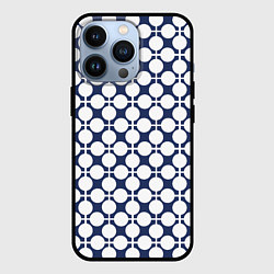 Чехол iPhone 13 Pro Серо-белый узор в клетку и горох ретро
