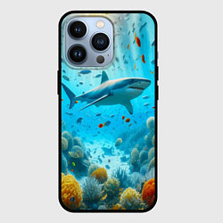 Чехол iPhone 13 Pro Белая акула в коралловом рифе