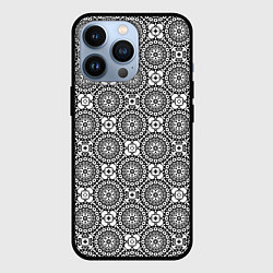 Чехол iPhone 13 Pro Черно белый кружевной узор