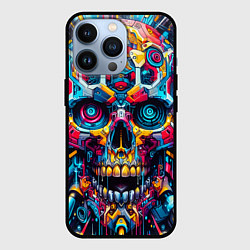 Чехол iPhone 13 Pro Кибер череп - нейроарт паттерн