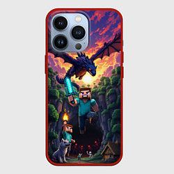 Чехол iPhone 13 Pro Дракон края и Стив - Майнкрафт арт