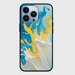Чехол iPhone 13 Pro Масляные краски, брызги, желтые белые синие цвета