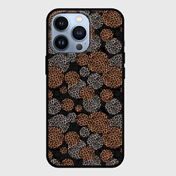 Чехол iPhone 13 Pro Крупный горох серый желтый с леопардовой текстурой