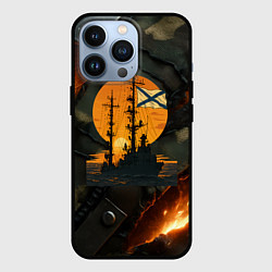 Чехол iPhone 13 Pro Корабль ВМФ на фоне камуфляжа