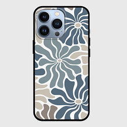 Чехол iPhone 13 Pro Цветы blue and beige pattern