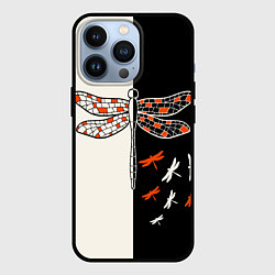 Чехол iPhone 13 Pro Стрекозы на черно-белом