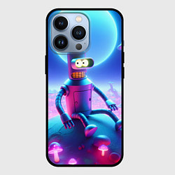 Чехол iPhone 13 Pro Bender bending robot on the amazing neon mushroom