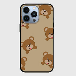 Чехол iPhone 13 Pro Медвежьи мордашки на бежевом