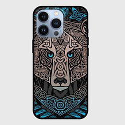 Чехол для iPhone 13 Pro Медведь в виде древнего орнамента символов, цвет: 3D-черный