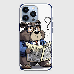 Чехол iPhone 13 Pro Бобр - интеллигент с газетой
