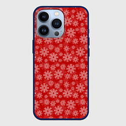 Чехол iPhone 13 Pro Паттерн со снежинками на красном