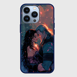 Чехол iPhone 13 Pro Йеннифэр и Геральт и розовые лепестки