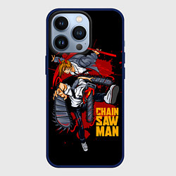 Чехол для iPhone 13 Pro Человек-бензопила и Пауэр, цвет: 3D-тёмно-синий