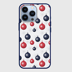 Чехол iPhone 13 Pro Синие и красные новогодние шары со снежинками