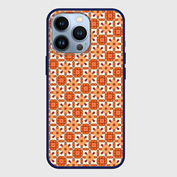 Чехол для iPhone 13 Pro Оранжевая цветочно-геометрическая текстура, цвет: 3D-тёмно-синий