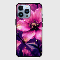 Чехол для iPhone 13 Pro Волшебный розовый цветок с искрами, цвет: 3D-черный