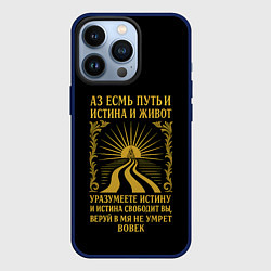 Чехол для iPhone 13 Pro Путь и истина и живот черно-золотой узор, цвет: 3D-тёмно-синий