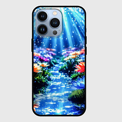 Чехол для iPhone 13 Pro Цветы на глубине освещённые лучами, цвет: 3D-черный