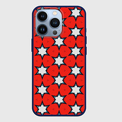 Чехол для iPhone 13 Pro Звезды на красном, цвет: 3D-тёмно-синий