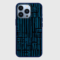 Чехол iPhone 13 Pro Чёрно-синий полосатый текстурный