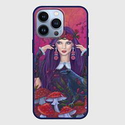 Чехол iPhone 13 Pro Ведьма готическая и ворон в грибах
