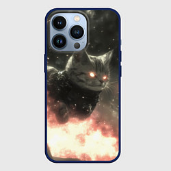 Чехол iPhone 13 Pro Кот парит в космосе киберпанк