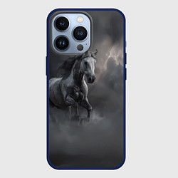 Чехол для iPhone 13 Pro Белая лошадь в тумане, цвет: 3D-тёмно-синий