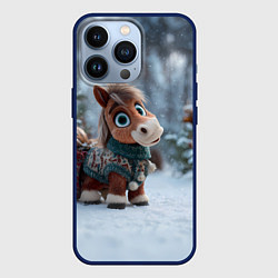 Чехол для iPhone 13 Pro Маленькая лошадка в новогоднем лесу, цвет: 3D-тёмно-синий
