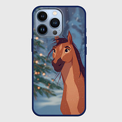 Чехол iPhone 13 Pro Лошадь на фоне новогодней елки