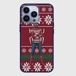 Чехол iPhone 13 Pro Человек паук в вязаном свитере - новый год