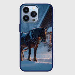 Чехол для iPhone 13 Pro Лошадь у избы, цвет: 3D-тёмно-синий