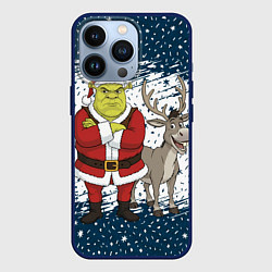 Чехол для iPhone 13 Pro Шрек и Осел - новый год, цвет: 3D-тёмно-синий