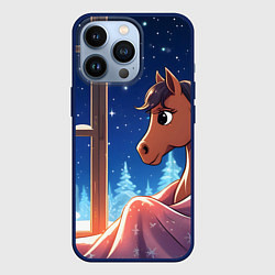 Чехол iPhone 13 Pro Лошадка зимней звездной ночью