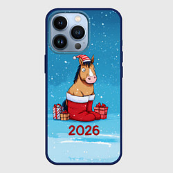 Чехол для iPhone 13 Pro Лошадь в сапогах Санты, цвет: 3D-тёмно-синий