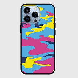 Чехол iPhone 13 Pro Камуфляж: голубой/розовый/желтый