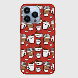 Чехол для iPhone 13 Pro Веселые чашки кофе, цвет: 3D-красный