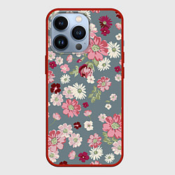 Чехол для iPhone 13 Pro Цветочки, цвет: 3D-красный