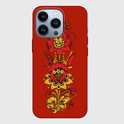 Чехол для iPhone 13 Pro Хохлома: цветы, цвет: 3D-красный