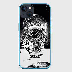 Чехол для iPhone 14 Plus Космонавт с биткоином, цвет: 3D-голубой
