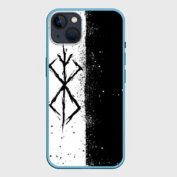 Чехол для iPhone 14 Plus КЛЕЙМО ЖЕРТВЫ ЧБ БЕРСЕРК, цвет: 3D-голубой
