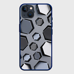 Чехол для iPhone 14 Plus Металлическая киберпанк броня - Серый, цвет: 3D-тёмно-синий